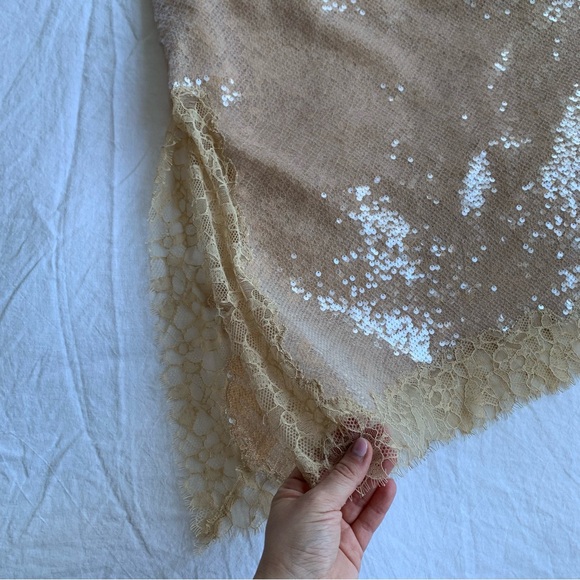 Simkhai Amrita Sequin Lace Midi Slit Slip Long Skirt Ginger Root Tan Nude - Picture 8 of 12